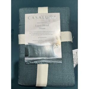 1 CASALUNA Pillow Sham Heavyweight Linen Blend Dark Teal Blue STANDARD NEW